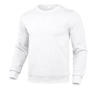 Pull en coton pour homme - Col rond - Manches longues - Blanc - Coupe ajustée - Couleur unie - Sweatshirts épais - T-shirt de sport surdimensionné - Pull décontracté - Pull en polaire - Haut