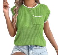 Pull en crochet transparent pour femme - Haut en tricot fin avec poches - Style décontracté - Cache-maillot de plage bohème pour l'été, les vacances (vert, taille L)