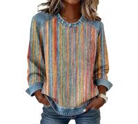 Pull en denim patchwork coupe ample à manches longues pour femme, beige