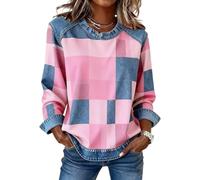 Pull en denim patchwork coupe ample à manches longues pour femme, bleu, M