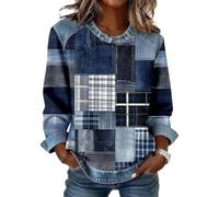 Pull en denim patchwork coupe ample à manches longues pour femme, champagne