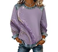 Pull en denim patchwork coupe ample à manches longues pour femme, Noir , S