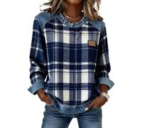Pull en denim patchwork coupe ample à manches longues pour femme, Rouge