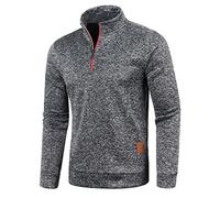 Pull en Grosse Maille À Col Camionneur pour Homme Pull-Over avec col Droit Décontractée Chemise Tricotée à Demi-Zip Haut Thermique Automne et Hiver Chaud Pull Tricoté