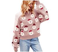 Pull en laine à fermeture éclair avec motif tête de Père Noël doux et lisse pour femme, rose, S