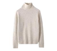 Pull en laine à sept aiguilles pour femme - Col roulé - Sans couture - Automne et hiver, Blanc crème, S