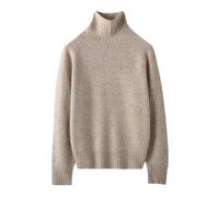 Pull en laine à sept aiguilles pour femme - Col roulé - Sans couture - Automne et hiver, Milk Lighttan, L