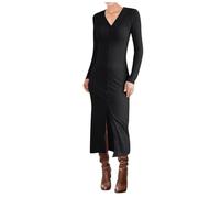 Pull en laine col de thé en maille côtelée pour femme en tricot pour nouveau-né à manches longues, Noir , S