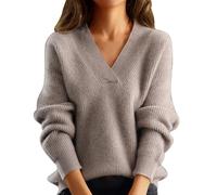Pull en laine d'hiver long lourd uni avec col en V Cardigan élégant d'hiver, kaki foncé, S