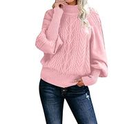 Pull en Laine Femme Col Roulé Automne Hiver Pull Chaud Jacquard Tricot Décontracté Pullover Manches Longues Bouffantes Chic Haut en Cachemire Sweater Vintage Ample Chandail Femme Colour Unie
