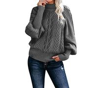 Pull en Laine Femme Col Roulé Automne Hiver Pull Chaud Jacquard Tricot Décontracté Pullover Manches Longues Bouffantes Chic Haut en Cachemire Sweater Vintage Ample Chandail Femme Colour Unie
