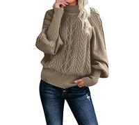 Pull en Laine Femme Col Roulé Automne Hiver Pull Chaud Jacquard Tricot Décontracté Pullover Manches Longues Bouffantes Chic Haut en Cachemire Sweater Vintage Ample Chandail Femme Colour Unie