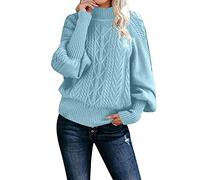 Pull en Laine Femme Col Roulé Automne Hiver Pull Chaud Jacquard Tricot Décontracté Pullover Manches Longues Bouffantes Chic Haut en Cachemire Sweater Vintage Ample Chandail Femme Colour Unie