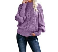 Pull en Laine Femme Col Roulé Automne Hiver Pull Chaud Jacquard Tricot Décontracté Pullover Manches Longues Bouffantes Chic Haut en Cachemire Sweater Vintage Ample Chandail Femme Colour Unie 2026