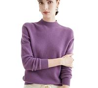 Pull en laine mérinos 100% col montant prêt-à-porter pour femme Youllyuu, tricoté uni, violet, XL