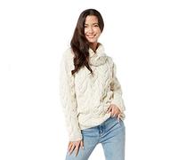 Pull en laine mérinos irlandaise super douce en tricot torsadé pour femme, fabriqué en Irlande, naturel, Taille XL