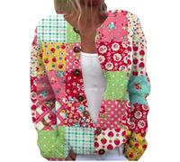 Pull en laine ouvert avec bouton imprimé pour femme - Motif mignon - Cœur d'amour - Pull en tricot tendance - Manteau d'extérieur tendance - Cardigan de plage, vert menthe, L