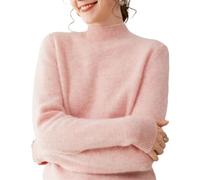 Pull en laine pour femme avec 35 % mélange de cachemire, pull en tricot sans couture de qualité supérieure, col montant, pull décontracté à manches longues en laine de cachemire, rose, L-XXL