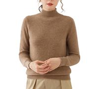 Pull en laine pour femme avec 35 % mélange de cachemire, pull en tricot sans couture de qualité supérieure, col montant, pull décontracté à manches longues en laine de cachemire, Camel violet, L-XXL