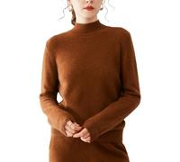 Pull en laine pour femme avec 35 % mélange de cachemire, pull en tricot sans couture de qualité supérieure, col montant, pull décontracté à manches longues en laine de cachemire, café, XXL