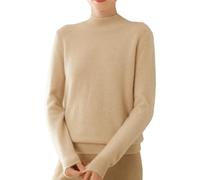 Pull en laine pour femme avec 35 % mélange de cachemire, pull en tricot sans couture de qualité supérieure, col montant, pull décontracté à manches longues en laine de cachemire, Velours vert beige