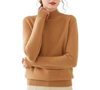 Pull en laine pour femme avec 35 % mélange de cachemire, pull en tricot sans couture de qualité supérieure, col montant, pull décontracté à manches longues en laine de cachemire, Couleur camel doré