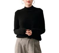 Pull en laine pour femme avec 35 % mélange de cachemire, pull en tricot sans couture de qualité supérieure, col montant, pull décontracté à manches longues en laine de cachemire, Noir , S-XXL