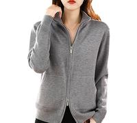 Pull en Laine pour Femme Cardigan À Double Fermeture Éclair Fashion Tops Tricotés Décontractés