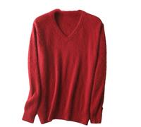 Pull en laine pour homme - Grande taille - Automne et hiver - Col en V - Décontracté - Pull chaud à manches longues, bordeaux, XL