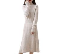 Pull en laine tricotée pour femme - Robe d'hiver et d'automne - Col rond - Robe longue pour fille, Lait comme indiqué, XL