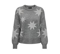 ONLY ONLROSIE LS O-Neck KNT Pull-Over, Medium Grey Melange/Pattern:Silver Glitter, S Femme
