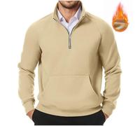Pull en micro-polaire pour homme avec demi-fermeture Éclair Sweats Homme Coton Knit Polaire Hiver Chaud Nouveau Slim Fit Sweat Pull Doublés en Polaire Sherpa Sweatshirt à Manche Longue Pull Homme