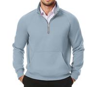 Pull en polaire à manches longues et fermeture éclair pour homme - Sweat-shirt à col rond - Sans capuche - Décontracté et léger - Col montant - Pull uni - Pull chaud pour l'hiver - Chemises de golf