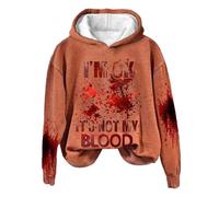 Pull en polaire pour femme avec inscription « I'M Ok It's Not My Blood » Sweat-shirt sarcastique Halloween Humour Pull à capuche doux imprimé T-shirt pour femme Top Neon Femme, Orange, XXL