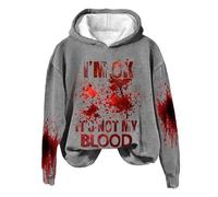 Pull en polaire pour femme avec inscription « I'M Ok It's Not My Blood » Sweat-shirt sarcastique Halloween Humour Pull à capuche doux imprimé T-shirt pour femme Top Neon Femme, gris, XL
