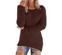 Pull en polaire pour femme - Col rond - Sans capuche - Couleur unie - Élégant - Manches longues - Grandes tailles - Chaud - Décontracté - Pull d'hiver en peluche, marron, 3XL