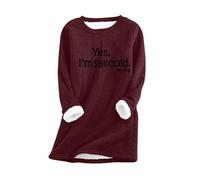 Pull en polaire pour femme - Pull chaud en sherpa - Couleur unie - Col rond - Manches longues - Haut épais - Oui, « I'm Still Cold -me » - 24:7 - En peluche composite froide, Bordeaux, 3XL