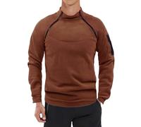 Pull en polaire pour homme avec demi-fermeture éclair - Pull d'extérieur à col montant - Sweat tactique à manches longues - Coupe ample - Chaud - Respirant - Pull surdimensionné - Couleur unie, marron