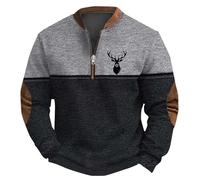 Pull en polaire pour homme avec demi-fermeture éclair - Sweat à capuche décontracté à col rond - Doux et confortable - Léger - Sweat à capuche vintage - Patchwork - Sweat à capuche de sport, Noir