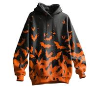 Pull en polaire pour homme - Costume d'Halloween - Sweat à capuche avec cordon de serrage - Imprimé chauve-souris - Pull chaud doublé - Pull d'hiver épais pour le carnaval, Orange, XL