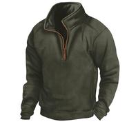 Pull en polaire pour homme | Demi-fermeture éclair - Sweat tactique militaire - Pull de combat d'extérieur - Haut à col polo - Manches longues - Coupe-vent - Sweat-shirt de sport pour l'automne et
