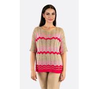 Pull en satin beige ajouré manches 3/4 col rond Misciano Femme