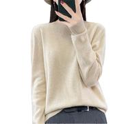 Pull en tricot 100 % laine mérinos solide à manches longues et col rond pour femme, beige, XXL