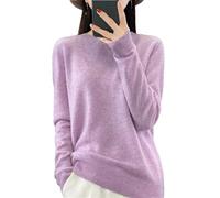 Pull en tricot 100 % laine mérinos solide à manches longues et col rond pour femme, lavande, XL