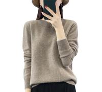 Pull en tricot 100 % laine mérinos solide à manches longues et col rond pour femme, Lighttan, L