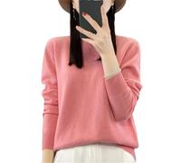 Pull en tricot 100 % laine mérinos solide à manches longues et col rond pour femme, rose, M