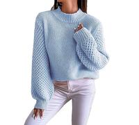 Pull en tricot à col rond, manches longues, respirant, doux pour la peau, pour un usage quotidien pour femme, bleu ciel, Taille M