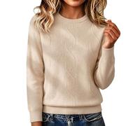 Pull en tricot à col rond texturé géométrique décontracté pour femme | Des motifs géométriques subtils texturés rehaussent cette garde-robe classique à col rond polyvalent et élégant