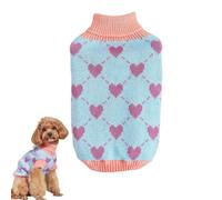 Pull en tricot à col roulé pour chien Motif cœur Chat | Pull pour chien par temps froid - Bleu - Taille S