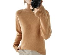 Pull en tricot à col roulé uni pour femme - Cachemire - Tricot côtelé - Laine chaude - Ample - Manches longues, Camel doré., XL
